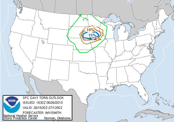 1630Z Day 1 tornado probs graphic