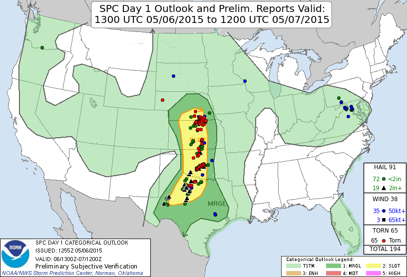 SPC Day 1 outlook with reports