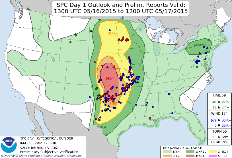 SPC Day 1 outlook with reports