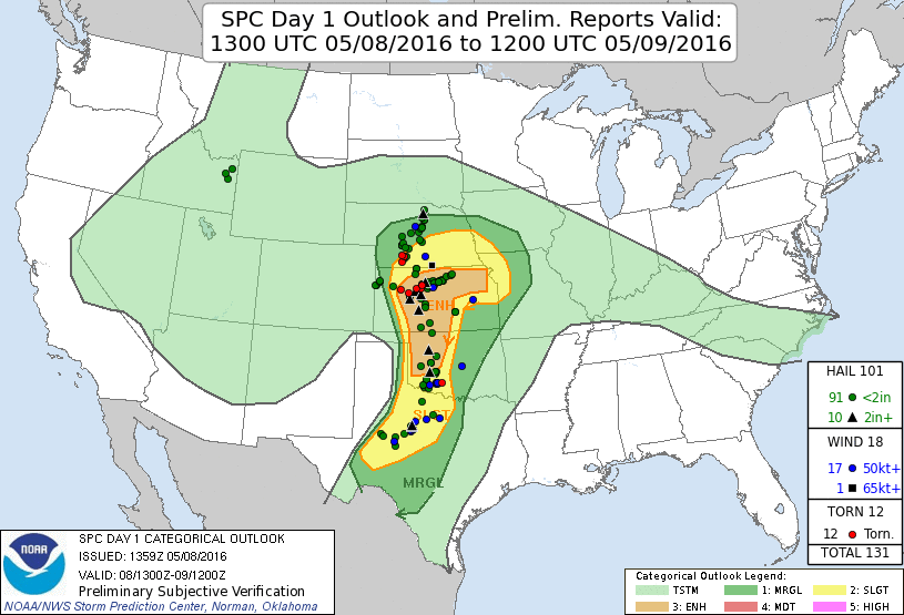 SPC Day 1 outlook with reports