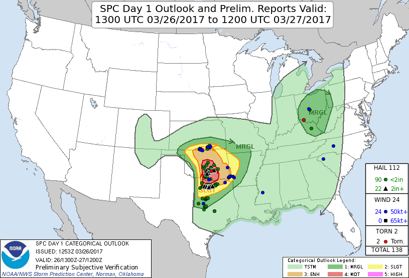 SPC Day 1 outlook with reports