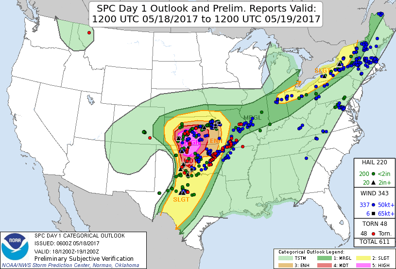 SPC Day 1 outlook with reports