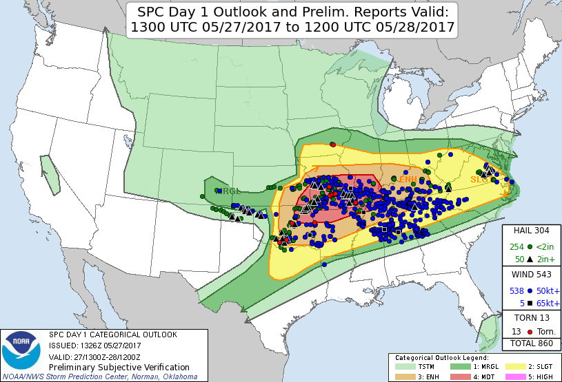 SPC Day 1 outlook with reports